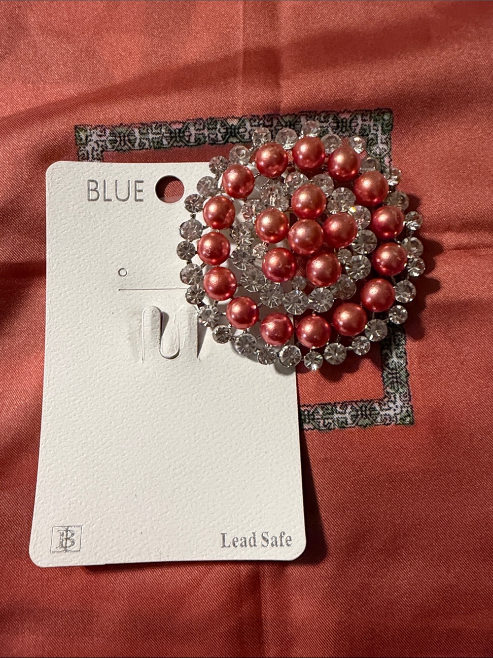 Pearl and Crystal Spiral Brooch - Pink - 174